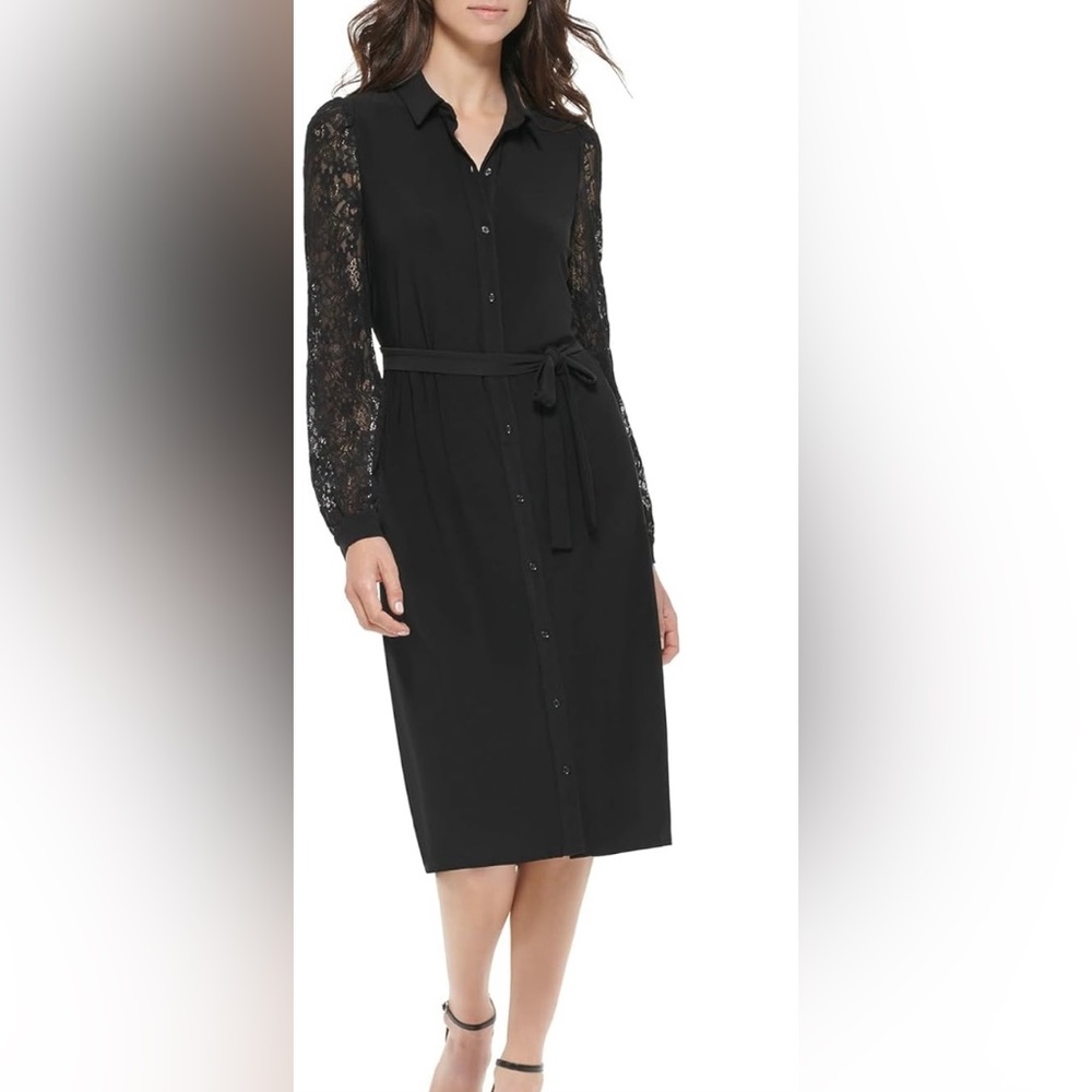 New Tommy Hilfiger Long Sleeve Jersey Shirt Dress Lace sleeves